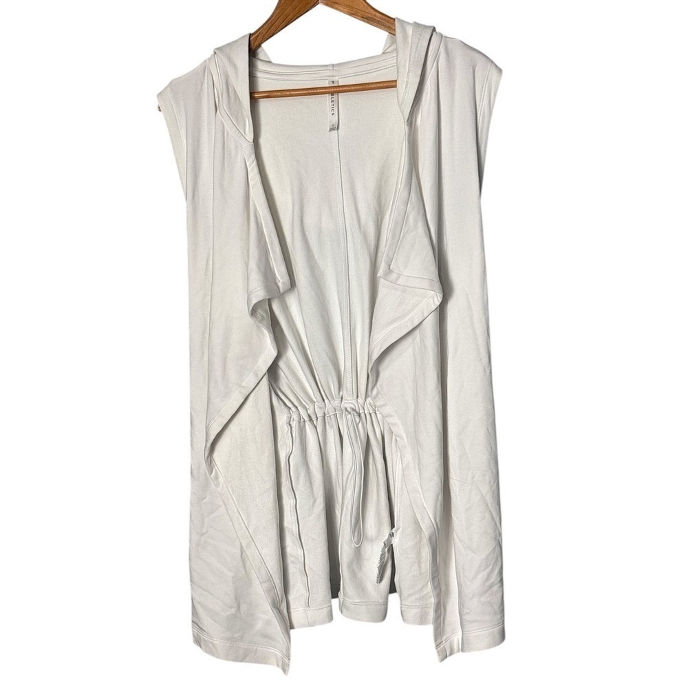 Fabletics White Sleeveless‎ Hooded Drape Vest Womens Size L Drawstring Waist